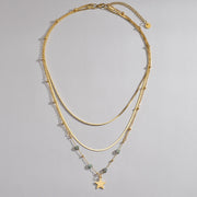 Boho Star 14K Gold Plated Steel Multi-Layer Blade Chain Necklace