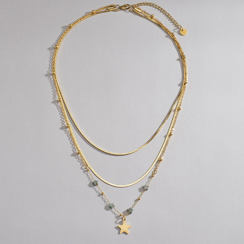 Boho Star 14K Gold Plated Steel Multi-Layer Blade Chain Necklace