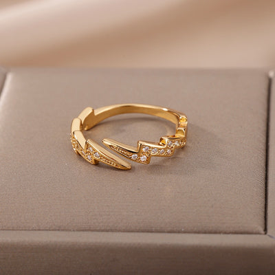 Lightening Stainless Steel & Zircon Ring
