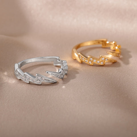 Lightening Stainless Steel & Zircon Ring