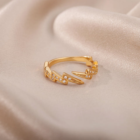Lightening Stainless Steel & Zircon Ring