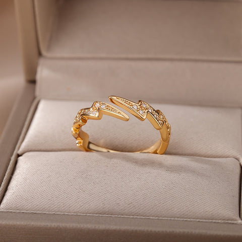 Lightening Stainless Steel & Zircon Ring