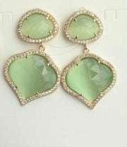 Glass Stone Heart Dangle Earrings