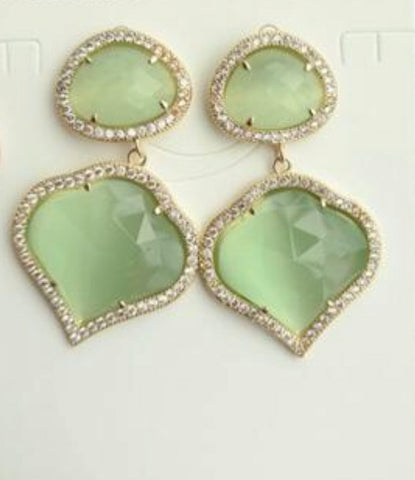 Glass Stone Heart Dangle Earrings