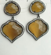 Glass Stone Heart Dangle Earrings