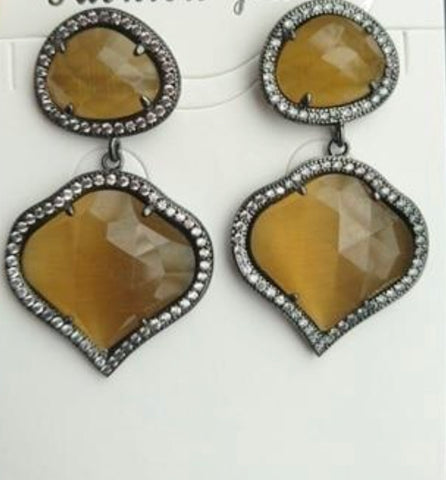 Glass Stone Heart Dangle Earrings