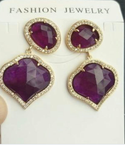Glass Stone Heart Dangle Earrings