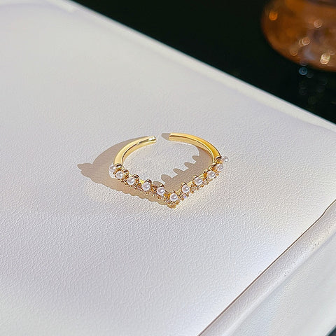 Simple Pearl Zircon Adjustable & Stackable Ring