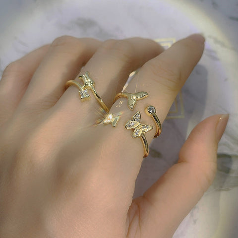 Cute Adjustable Dainty Aesthetic Crystal Matching Stackable Ring