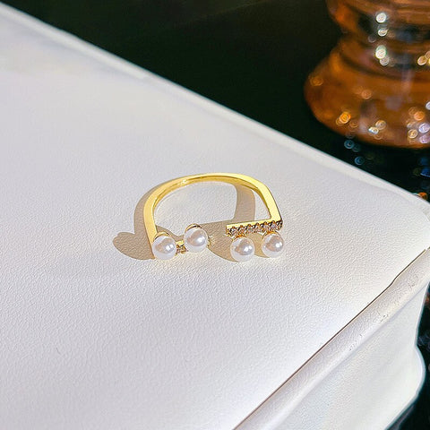 Simple Pearl Zircon Adjustable & Stackable Ring