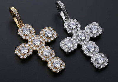 Big Iced Out Cubic Zirconia Cross Pendant Micro Pave With 12mm Cuban Style Chain Necklace