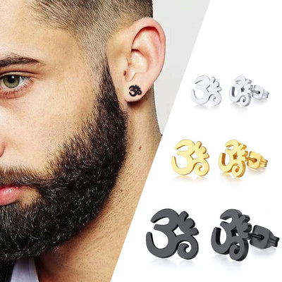 OM & ANKH SYMBOL STAINLESS STEEL  UNISEX STUD EARRINGS