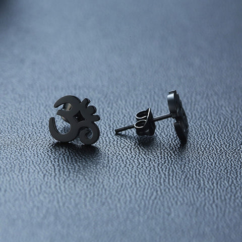 OM & ANKH SYMBOL STAINLESS STEEL  UNISEX STUD EARRINGS