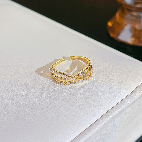 Simple Pearl Zircon Adjustable & Stackable Ring