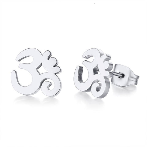 OM & ANKH SYMBOL STAINLESS STEEL  UNISEX STUD EARRINGS