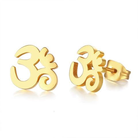 OM & ANKH SYMBOL STAINLESS STEEL  UNISEX STUD EARRINGS