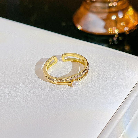Simple Pearl Zircon Adjustable & Stackable Ring