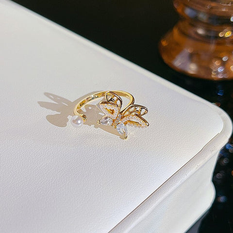 Simple Pearl Zircon Adjustable & Stackable Ring