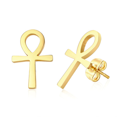 OM & ANKH SYMBOL STAINLESS STEEL  UNISEX STUD EARRINGS
