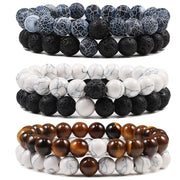 Natural Lava, Tiger Eye Yoga & Beaded Bracelet Set