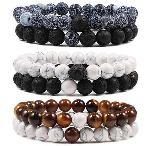 Natural Lava, Tiger Eye Yoga & Beaded Bracelet Set