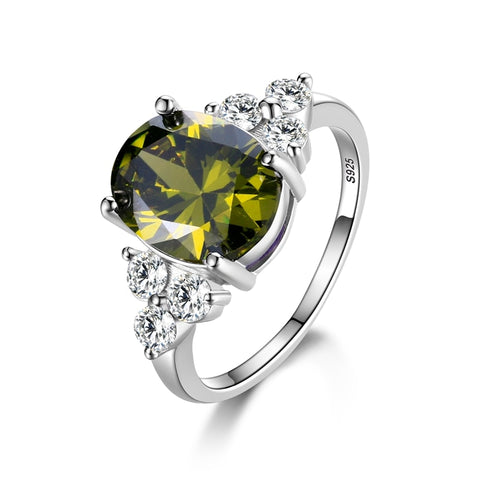 S925 Silver Oval Royal Emerald Zircon Ring