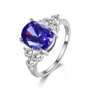 S925 Silver Oval Royal Emerald Zircon Ring