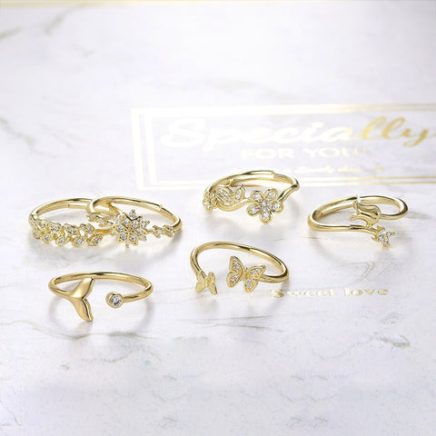 Cute Adjustable Dainty Aesthetic Crystal Matching Stackable Ring