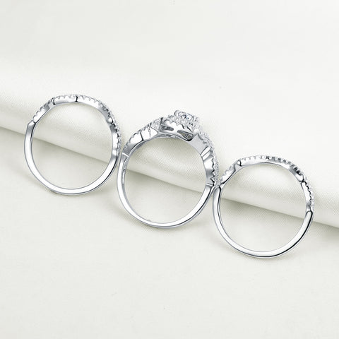 Breathtaking 3 Piece 925 Sterling Silver 2.1Ct CZ, AAAAA Classic Engagement Ring Set, Size 4~13