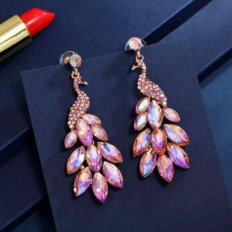 Luxury crystal leaf long drop earrings