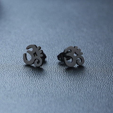 OM & ANKH SYMBOL STAINLESS STEEL  UNISEX STUD EARRINGS