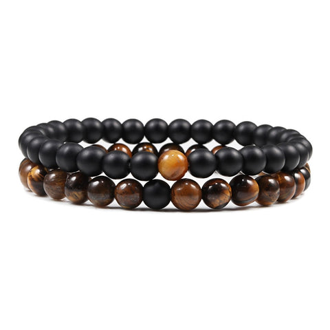 Natural Lava, Tiger Eye Yoga & Beaded Bracelet Set
