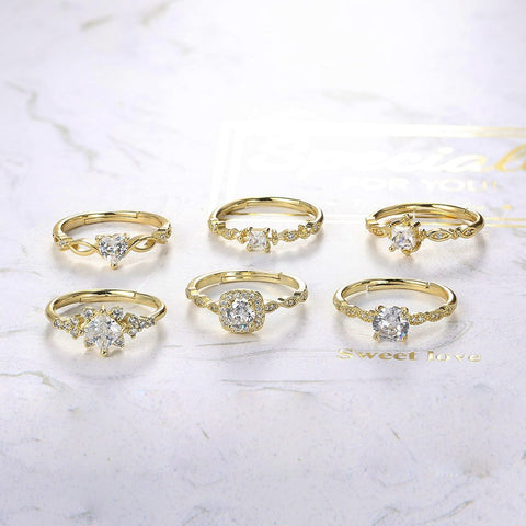 Cute Adjustable Dainty Aesthetic Crystal Matching Stackable Ring