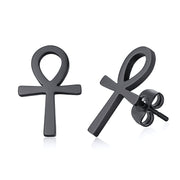 OM & ANKH SYMBOL STAINLESS STEEL  UNISEX STUD EARRINGS