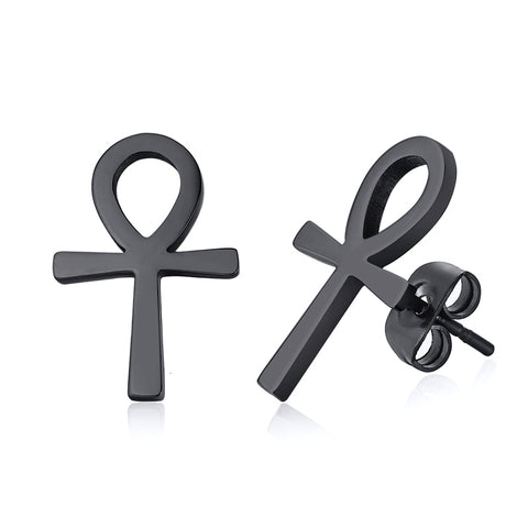 OM & ANKH SYMBOL STAINLESS STEEL  UNISEX STUD EARRINGS