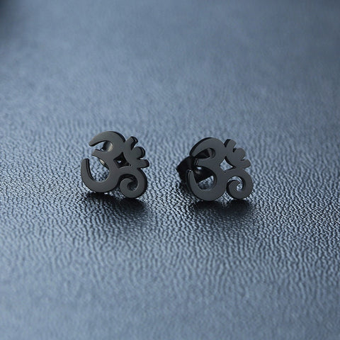 OM & ANKH SYMBOL STAINLESS STEEL  UNISEX STUD EARRINGS
