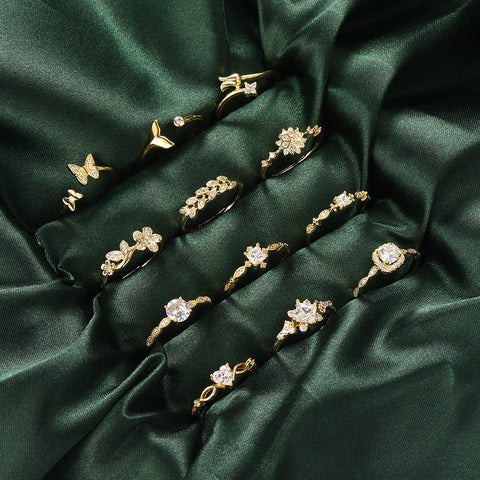 Cute Adjustable Dainty Aesthetic Crystal Matching Stackable Ring