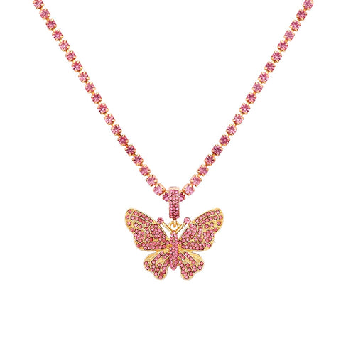 Big Rhinestone Butterfly Pendant Statement Tennis Chain Choker
