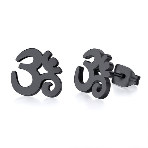 OM & ANKH SYMBOL STAINLESS STEEL  UNISEX STUD EARRINGS