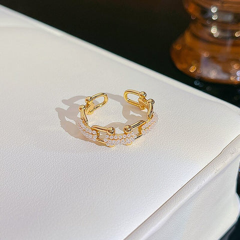 Simple Pearl Zircon Adjustable & Stackable Ring
