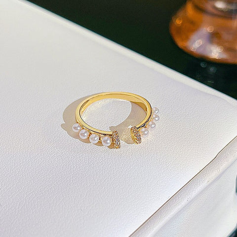 Simple Pearl Zircon Adjustable & Stackable Ring