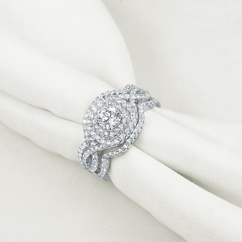 Breathtaking 3 Piece 925 Sterling Silver 2.1Ct CZ, AAAAA Classic Engagement Ring Set, Size 4~13