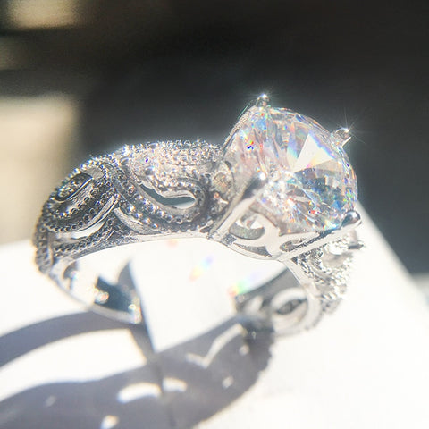 Luxurious White AAA Zircon 925 Sterling Silver Promise Engagement Ring