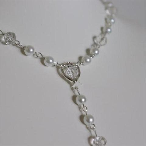 Victorian Handmade Simulation Pearl Long Cross Necklace, Rosary Style