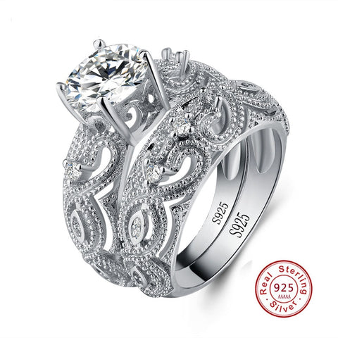 Luxurious White AAA Zircon 925 Sterling Silver Promise Engagement Ring