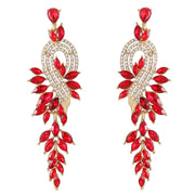 Luxury crystal leaf long drop earrings