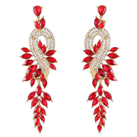 Luxury crystal leaf long drop earrings