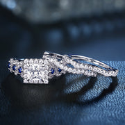 3 Pc 925 Sterling Silver 2.6Ct Princess Cut White & Blue AAAAA CZ Ring