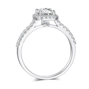 1.0Ct 5*7mm Classic Halo Emerald Cut Moissanite 925 Sterling Silver Ring