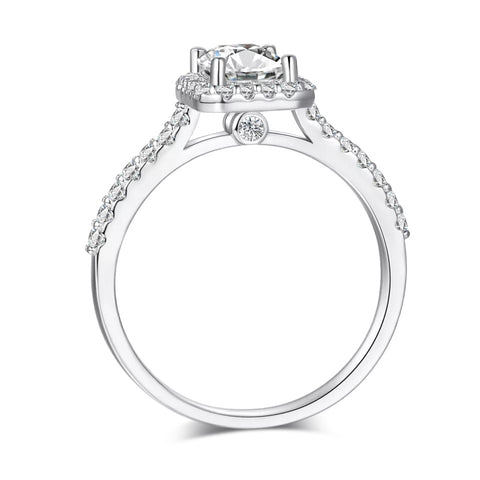 1.0Ct 5*7mm Classic Halo Emerald Cut Moissanite 925 Sterling Silver Ring